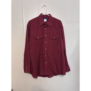 Wrangler Men's Red Long Sleeve Vintage Western Shirt Pearl Snap Large 17x35